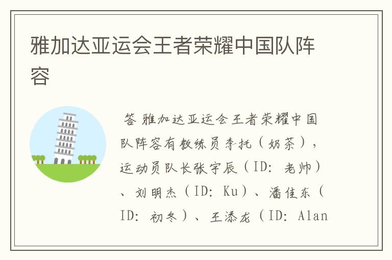雅加达亚运会王者荣耀中国队阵容
