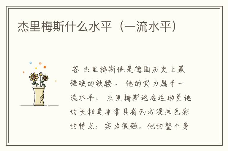 杰里梅斯什么水平(一流水平)