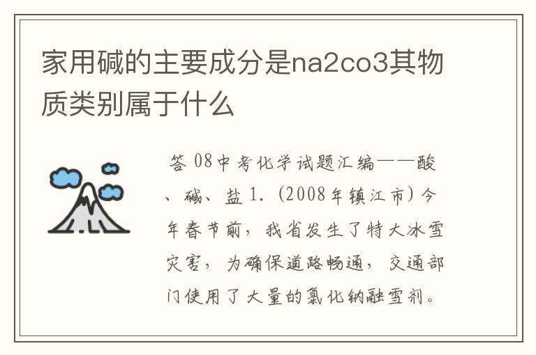 家用碱的主要成分是na2co3其物质类别属于什么