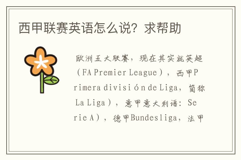 西甲联赛英语怎么说?求帮助