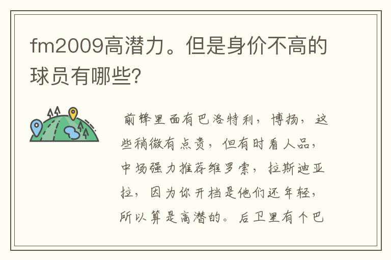 fm2009高潜力。但是身价不高的球员有哪些?