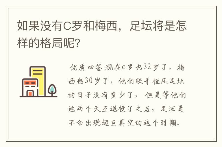 如果没有C罗和梅西,足坛将是怎样的格局呢?