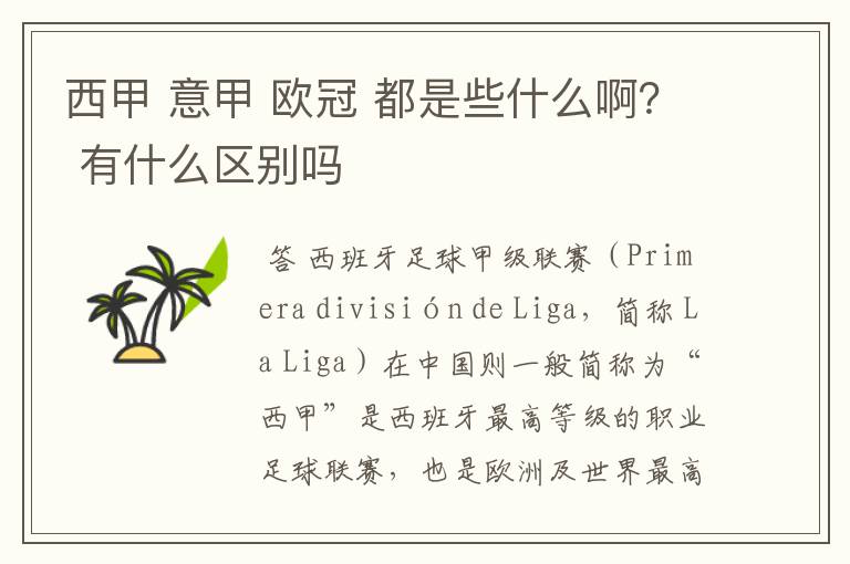 西甲 意甲 欧冠 都是些什么啊? 有什么区别吗