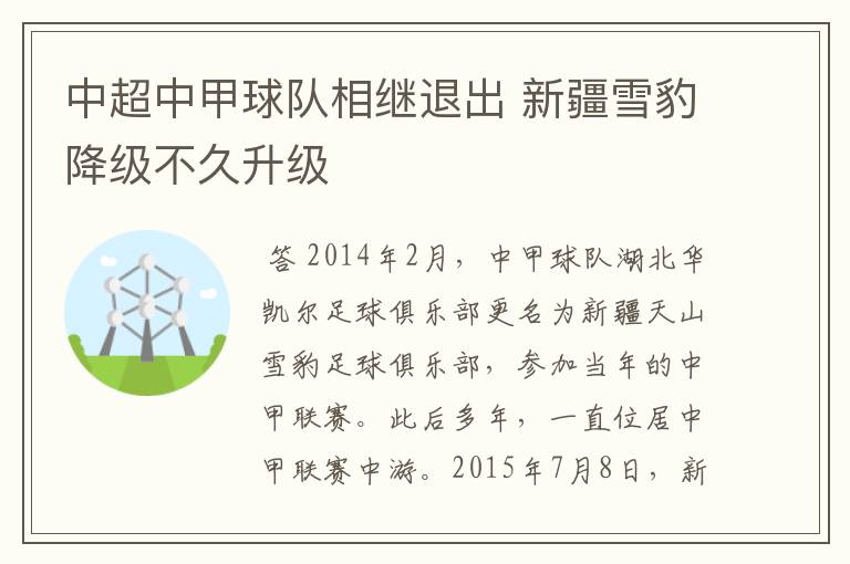 中超中甲球队相继退出 新疆雪豹降级不久升级