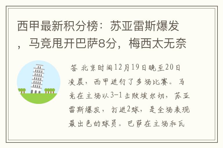 西甲最新积分榜:苏亚雷斯爆发,马竞甩开巴萨8分,梅西太无奈