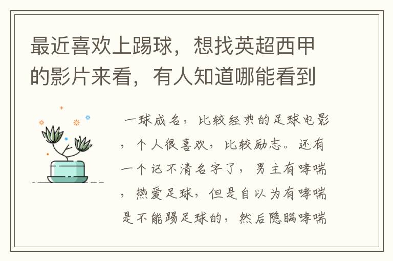 最近喜欢上踢球,想找英超西甲的影片来看,有人知道哪能看到吗