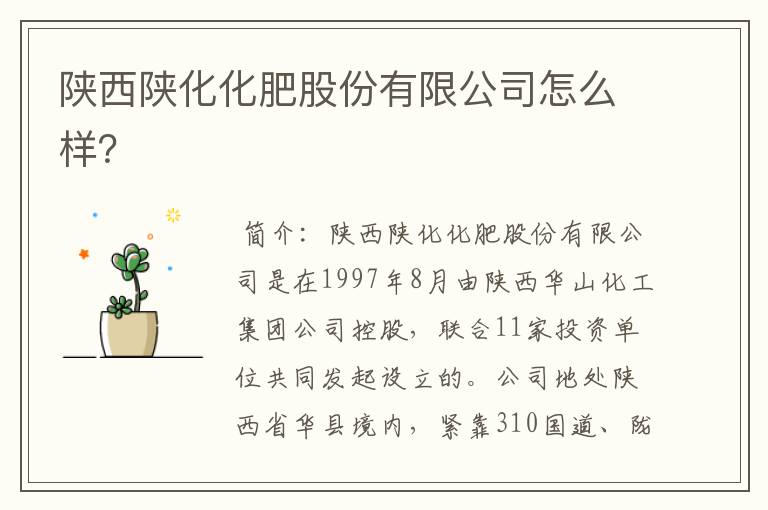 陕西陕化化肥股份有限公司怎么样?