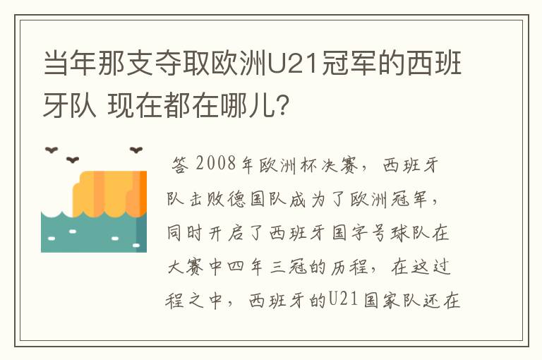 当年那支夺取欧洲U21冠军的西班牙队 现在都在哪儿?
