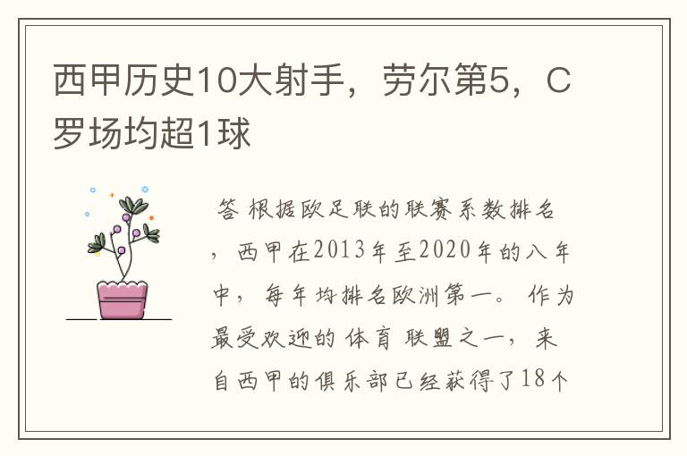 西甲历史10大射手,劳尔第5,C罗场均超1球