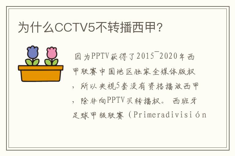 为什么CCTV5不转播西甲?