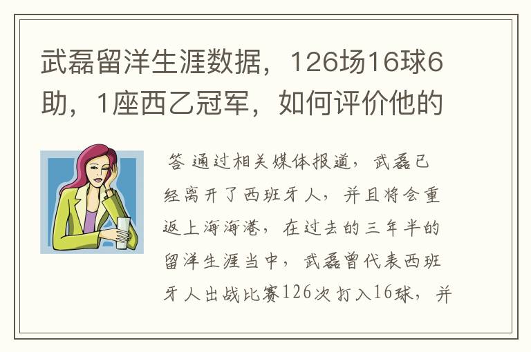 武磊留洋生涯数据,126场16球6助,1座西乙冠军,如何评价他的表现?