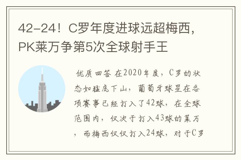 42-24!C罗年度进球远超梅西,PK莱万争第5次全球射手王
