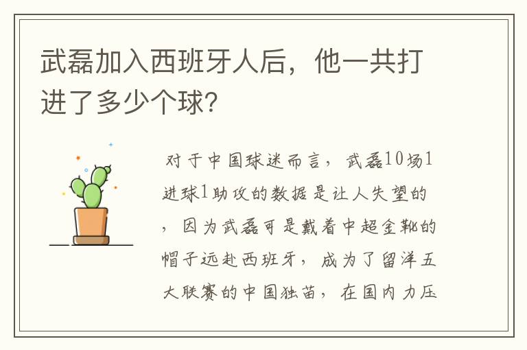 武磊加入西班牙人后，他一共打进了多少个球？