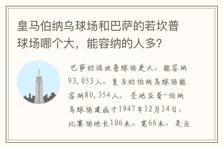 皇马伯纳乌球场和巴萨的若坎普球场哪个大,能容纳的人多?