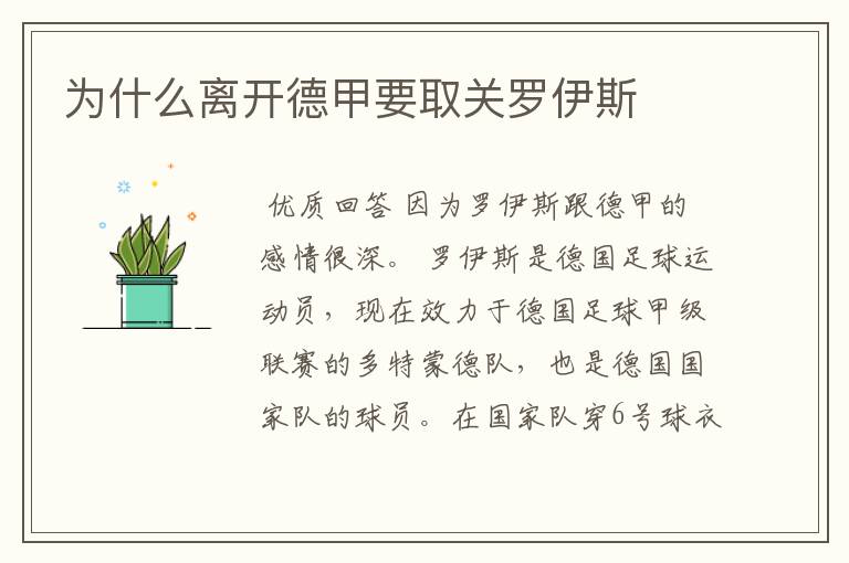 为什么离开德甲要取关罗伊斯