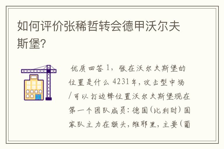 如何评价张稀哲转会德甲沃尔夫斯堡?