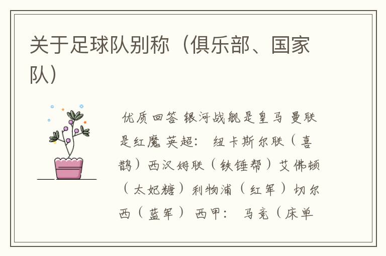 关于足球队别称(俱乐部、国家队)