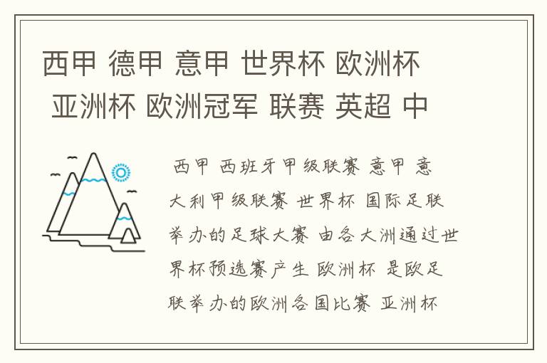 西甲 德甲 意甲 世界杯 欧洲杯 亚洲杯 欧洲冠军 联赛 英超 中超 分别是什么意思啊?