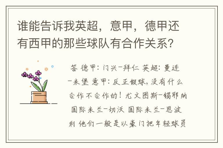 谁能告诉我英超,意甲,德甲还有西甲的那些球队有合作关系?