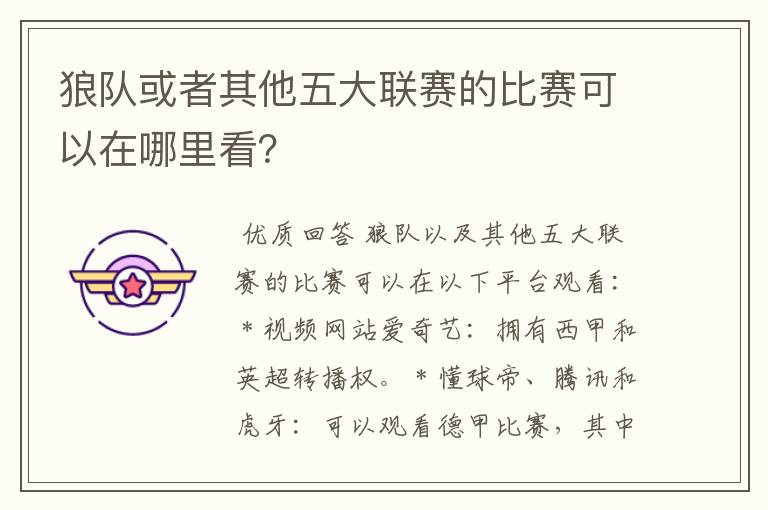 狼队或者其他五大联赛的比赛可以在哪里看?