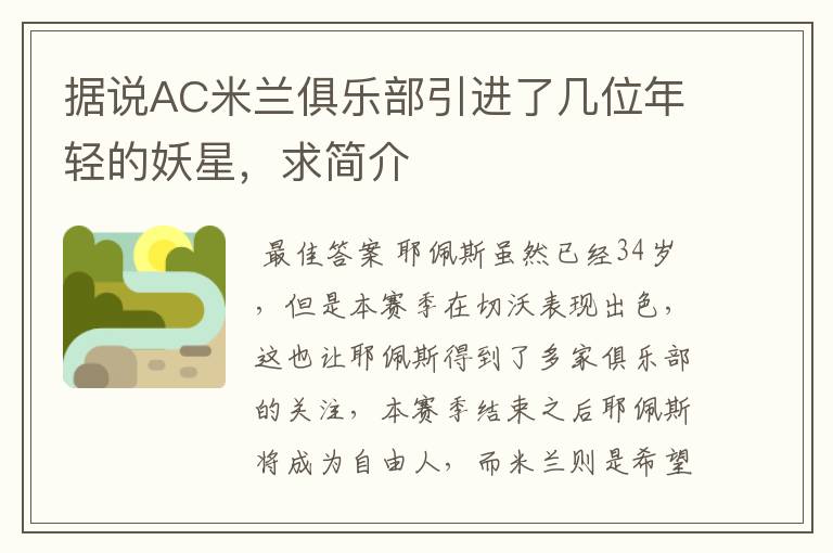 据说AC米兰俱乐部引进了几位年轻的妖星,求简介