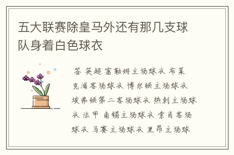五大联赛除皇马外还有那几支球队身着白色球衣