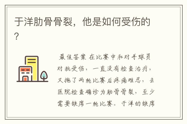 于洋肋骨骨裂,他是如何受伤的?