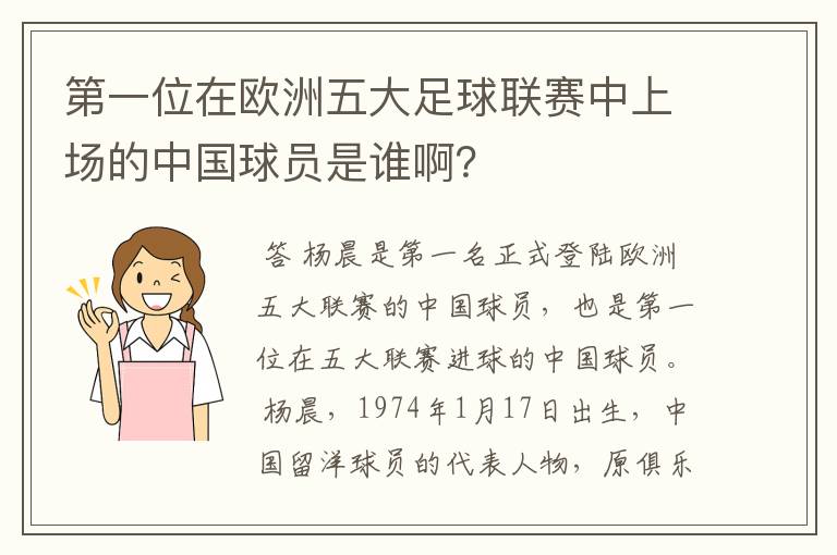 第一位在欧洲五大足球联赛中上场的中国球员是谁啊?