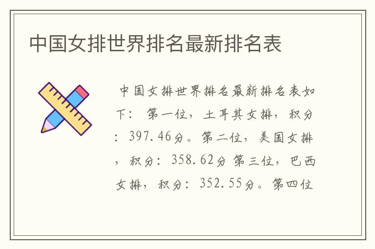 中国女排世界排名最新排名表