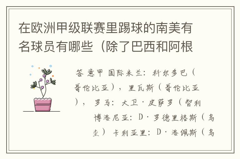 在欧洲甲级联赛里踢球的南美有名球员有哪些(除了巴西和阿根廷)?各效力哪个球队?人又各是哪个国家的?