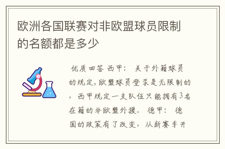 欧洲各国联赛对非欧盟球员限制的名额都是多少