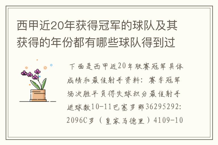 西甲近20年获得冠军的球队及其获得的年份都有哪些球队得到过意大利