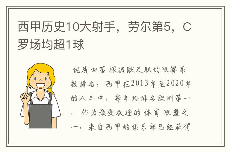 西甲历史10大射手,劳尔第5,C罗场均超1球