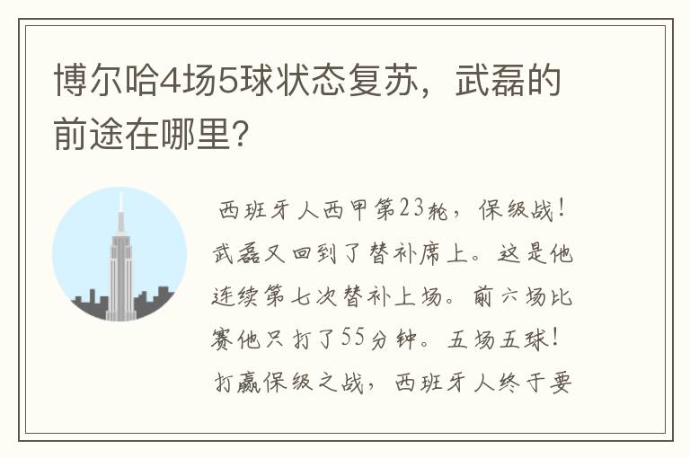 博尔哈4场5球状态复苏,武磊的前途在哪里?