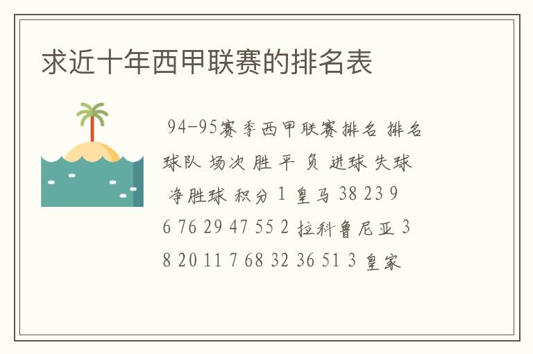 求近十年西甲联赛的排名表