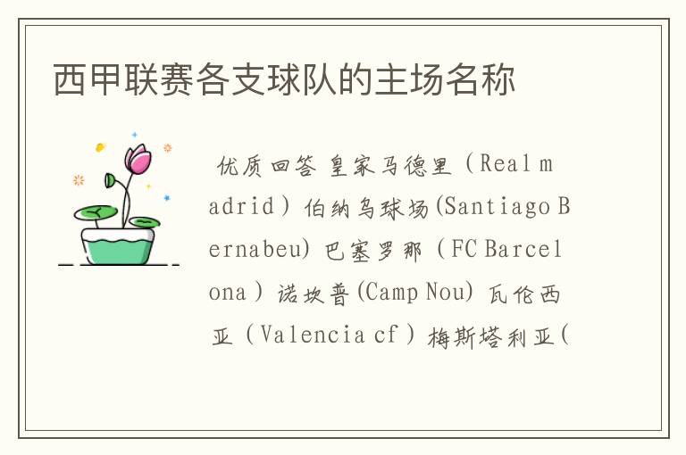 西甲联赛各支球队的主场名称