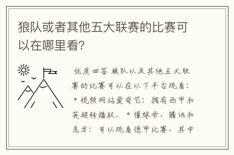 狼队或者其他五大联赛的比赛可以在哪里看?