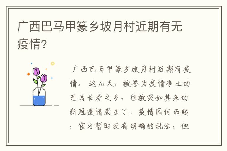 广西巴马甲篆乡坡月村近期有无疫情?