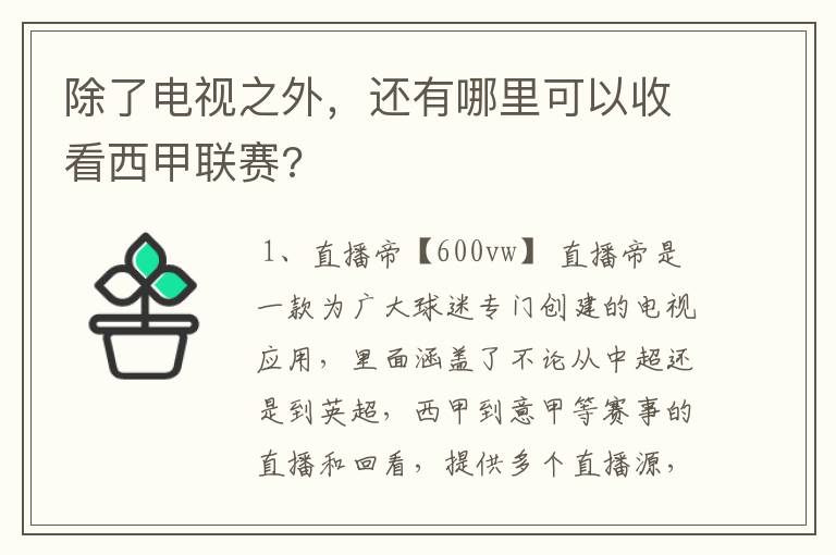 除了电视之外,还有哪里可以收看西甲联赛?
