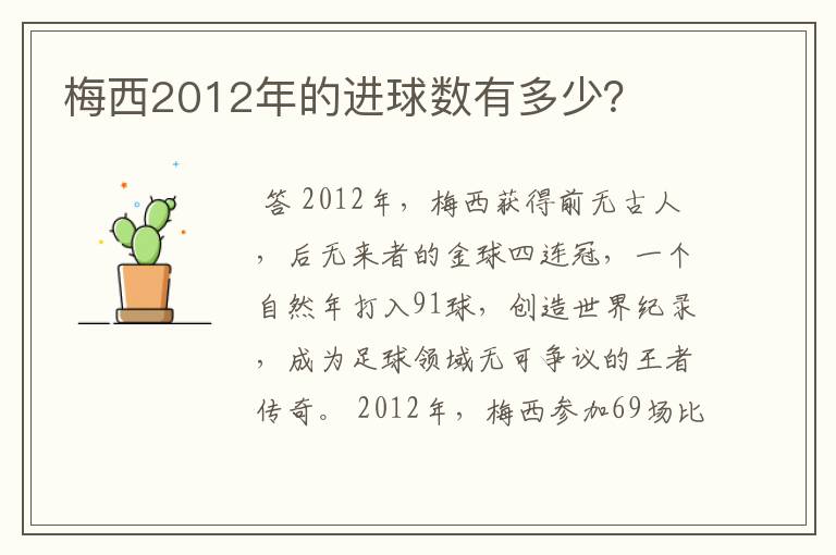 梅西2012年的进球数有多少?