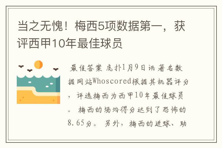 当之无愧!梅西5项数据第一,获评西甲10年最佳球员
