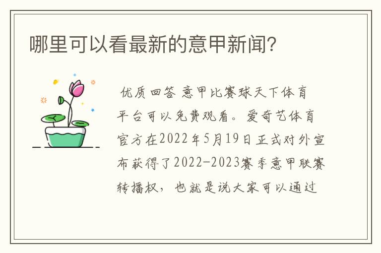 哪里可以看最新的意甲新闻?
