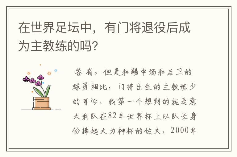 在世界足坛中,有门将退役后成为主教练的吗?