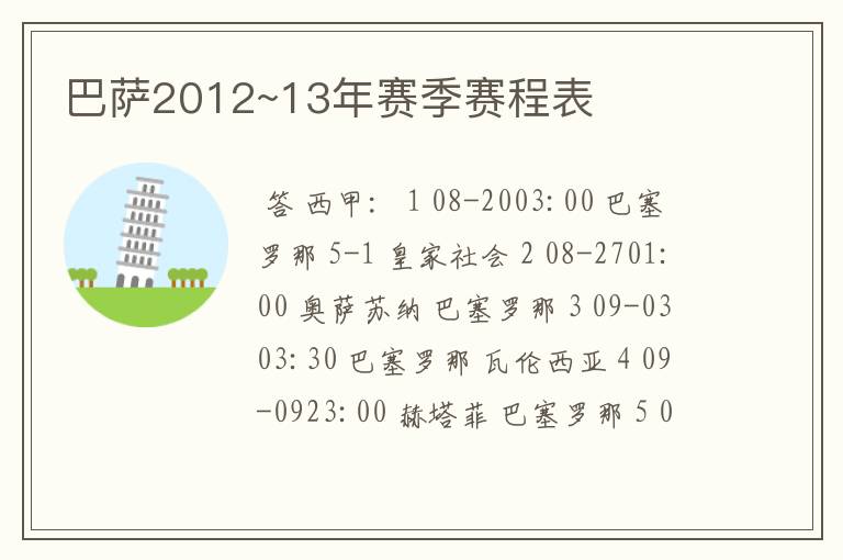 巴萨2012~13年赛季赛程表