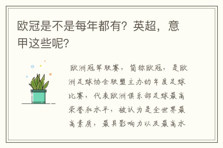 欧冠是不是每年都有?英超,意甲这些呢?