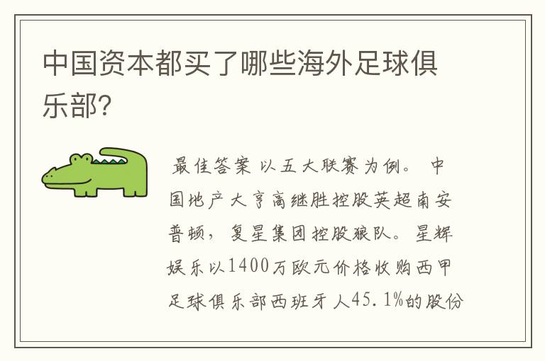 中国资本都买了哪些海外足球俱乐部?