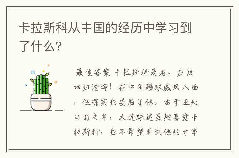 卡拉斯科从中国的经历中学习到了什么?