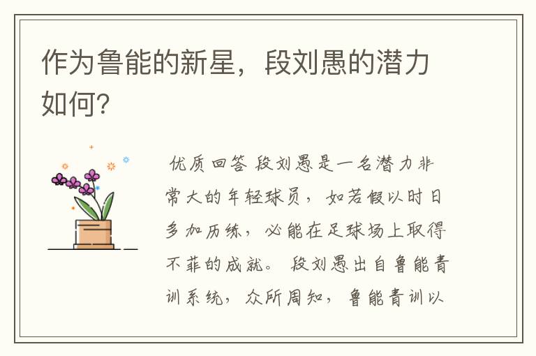 作为鲁能的新星,段刘愚的潜力如何?