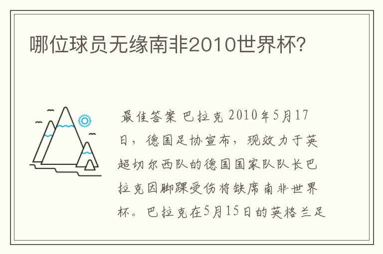 哪位球员无缘南非2010世界杯?