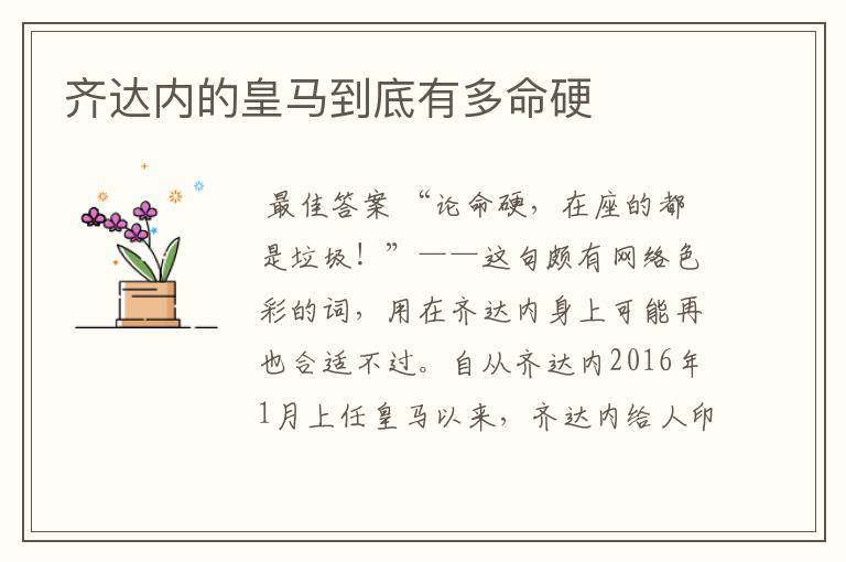 齐达内的皇马到底有多命硬